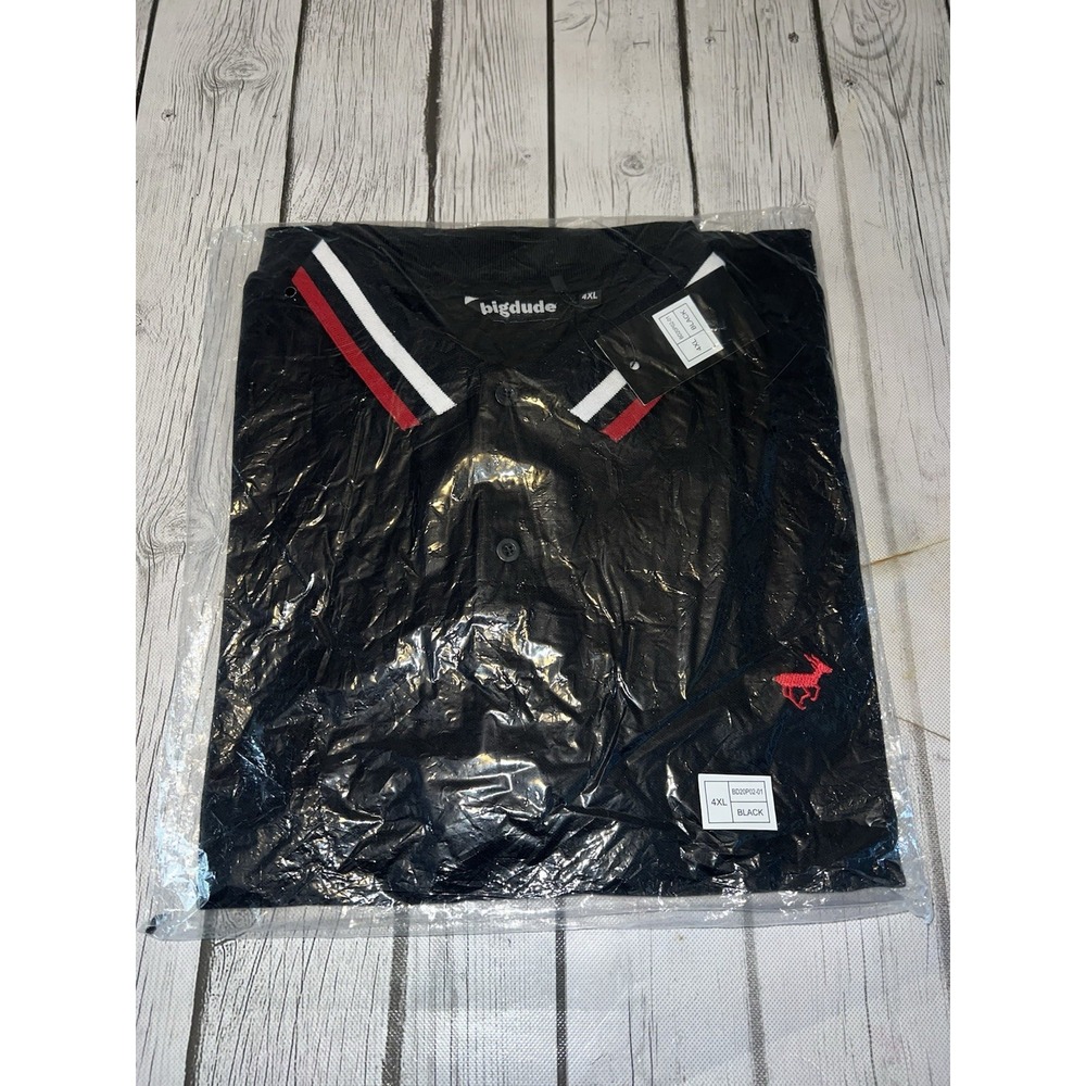 Big Dude Black And Red Polo Short Sleeve, Size 4XL, Preppy, Golf